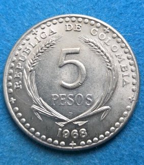 Colombia 5 Pesos 1968 - International Eucharistic Congress - Bogota - Gratisinserat.ch