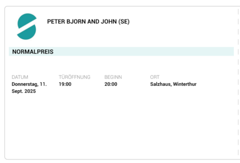 2 Peter Björn and John Tickets  - Gratisinserat.ch