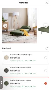 Schöner Schlafsessel aus Cord in Grün