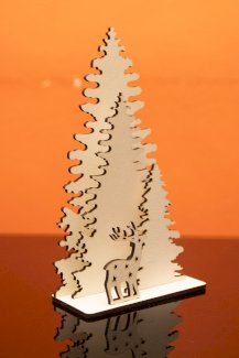 Beleuchteter Baum mit Rentier – Holz-Deko, handgemacht