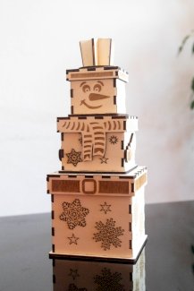 Schneemann-Boxen-Set - Drei stilvolle Aufbewahrungsboxen aus Holz