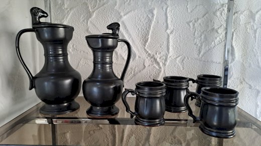 Vintage Service Steingut bronze-schwarz glasiert