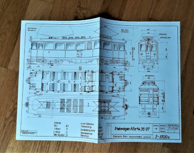 Originaltypenskizze des RhB ABe 4/4 Bernina - Triebwagen Nr. 35 - 37