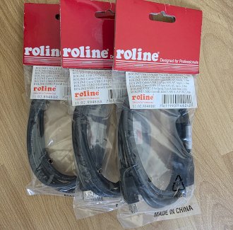 3 neue ROLINE USB 2.0 Kabel Typ AM-AF, schwarz, 1.8m
