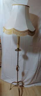 EDLE VINTAGE STEHLAMPE VERGOLDETER STAHL & sTOFFSCHIRM MIT FRANSEN