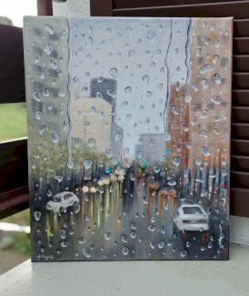 Regen Tropf Gemaelde handgemalt. Oel auf Leinwand