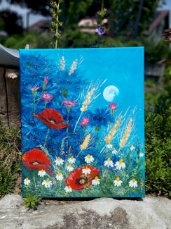 Blumenfeld rustikal von Kunstlerin direkt. Oelbild - Gratisinserat.ch