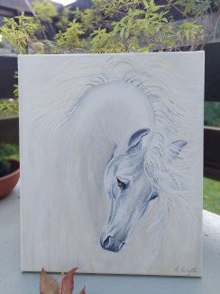 Weiss Pferd Reiten von mir gemalt, UNIKAT