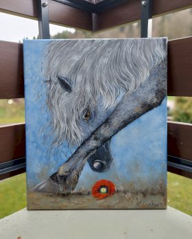 Pferd Reiten Gold handgemalt, neue Oelgemaelde