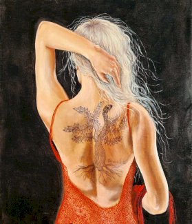 Tattoo Lady Kleid handgemalte Oelgemaelde