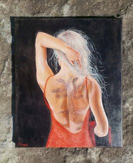 Tattoo Blond Lady gemalt von mir. Oelgemaelde