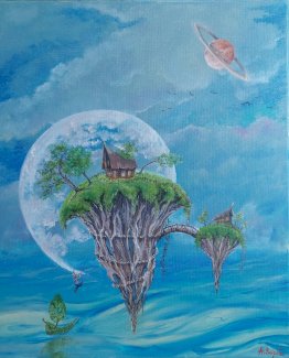 Welt Blau handgemalt. Oelgemaelde 45/55 cm - Gratisinserat.ch