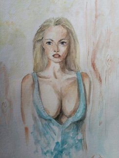 Kleid Blau Aquarelle handgemalt