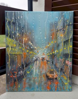 Auto Regen Stadt handgemalt