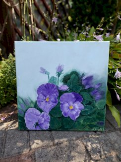Lila Blumen Oel Gemaelde handgemalt neu