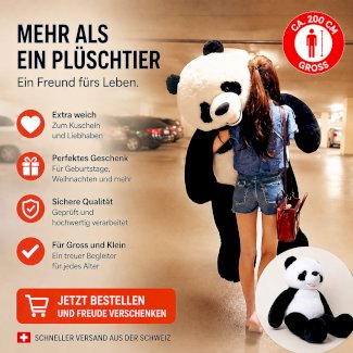 Riesen Pandabär Panda XXL 200 cm Plüschtier extra weich Verkauf aus der Schweiz