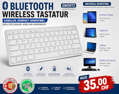 Bluetooth Wireless Tastatur QWERTZ kabellos für Apple Android Windows Neu - Gratisinserat.ch