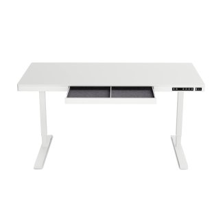 Stehpult elektrisch mit Schublade 140 x 70 cm weiss