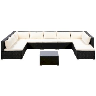 Rattanlounge COLOMBO schwarz/weiss