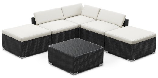 Rattanlounge TEXAS schwarz/weiss