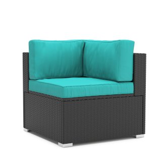 Eckteil Rattanlounge KRETA schwarz/türkis