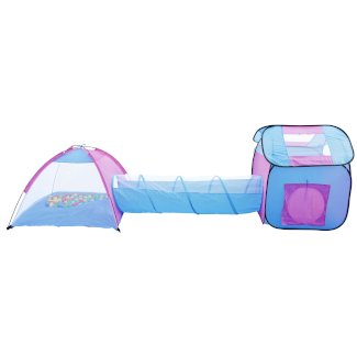 Spielzelt mit Tunnel hellblau/pink