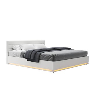 Lederbett LED STARDUST 180 x 200 cm weiss