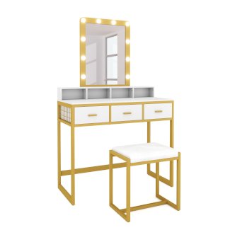 Schminktisch mit Licht FRANCESCA weiss/gold - Gratisinserat.ch