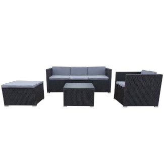 Rattanlounge SALERNO schwarz/anthrazit
