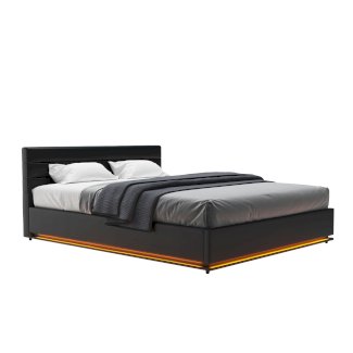 Lederbett LED STARDUST 160 x 200 cm schwarz