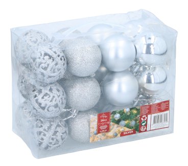 Weihnachtskugeln 24-teilig silber