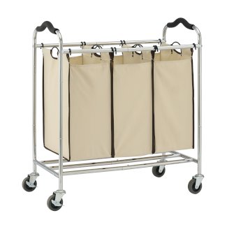 Wäschesammler mit 3 Fächer silber/beige